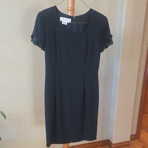 Maggy London, Chic Black Dress with Lace Sleeves, Size 10